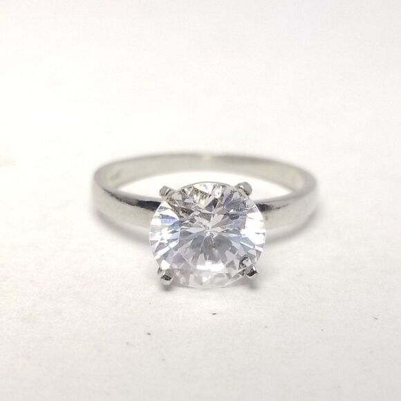 Vintage Sterling Silver Sparkly Solitaire Ring, Size 6 Band, Engagement, Estate - Picture 1 of 9